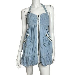 Dollhouse Halter Bubble Stlye Denim Color Midi Dress
